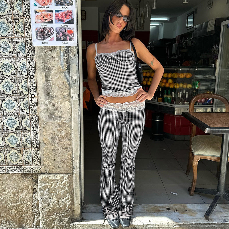 Conjunto de dos piezas formado por pantalones acampanados y tirantes, para primavera y verano, para mujer