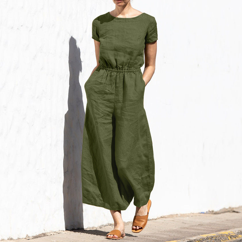 Pantalones adelgazantes sin mangas de cintura alta de color sólido de verano para mujer, mono holgado informal