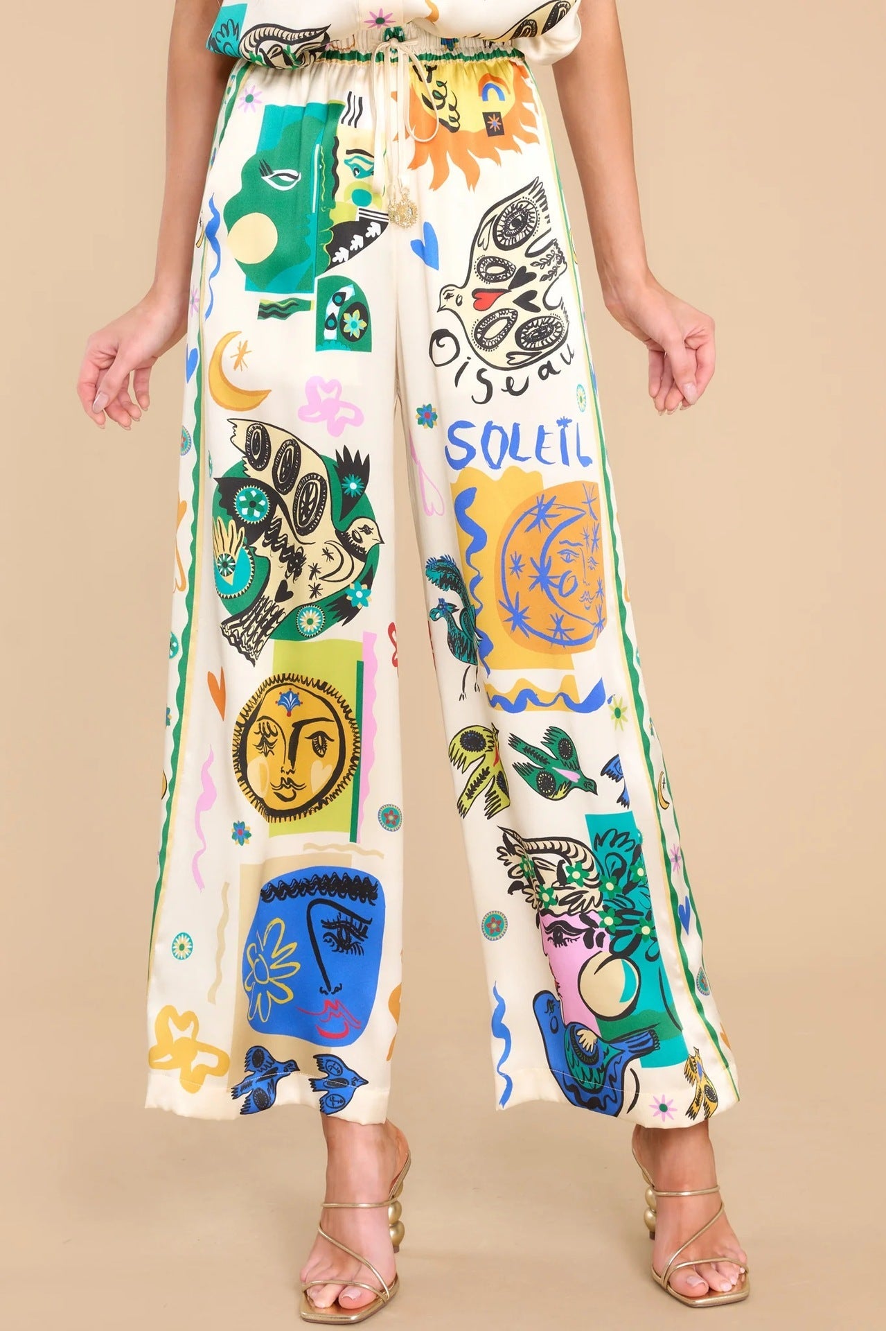 Camisa de satén de manga corta con cuello y pantalones con estampado de grafiti de verano, traje informal de dos piezas, artesanía amplificada