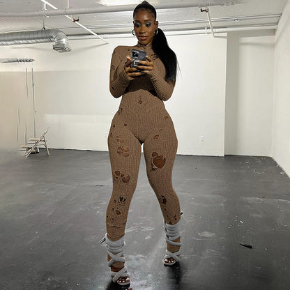 Pantalones largos de lana con tirantes en la espalda y mangas largas para mujer, otoño e invierno