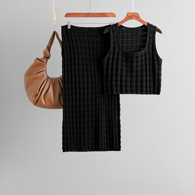Women Summer Women Sleeveless Vest Top Skirt Knitted Two Piece
