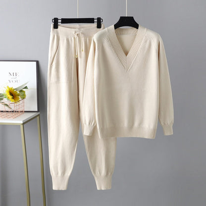 Conjunto de dos piezas de suéter y pantalones harén para otoño e invierno.