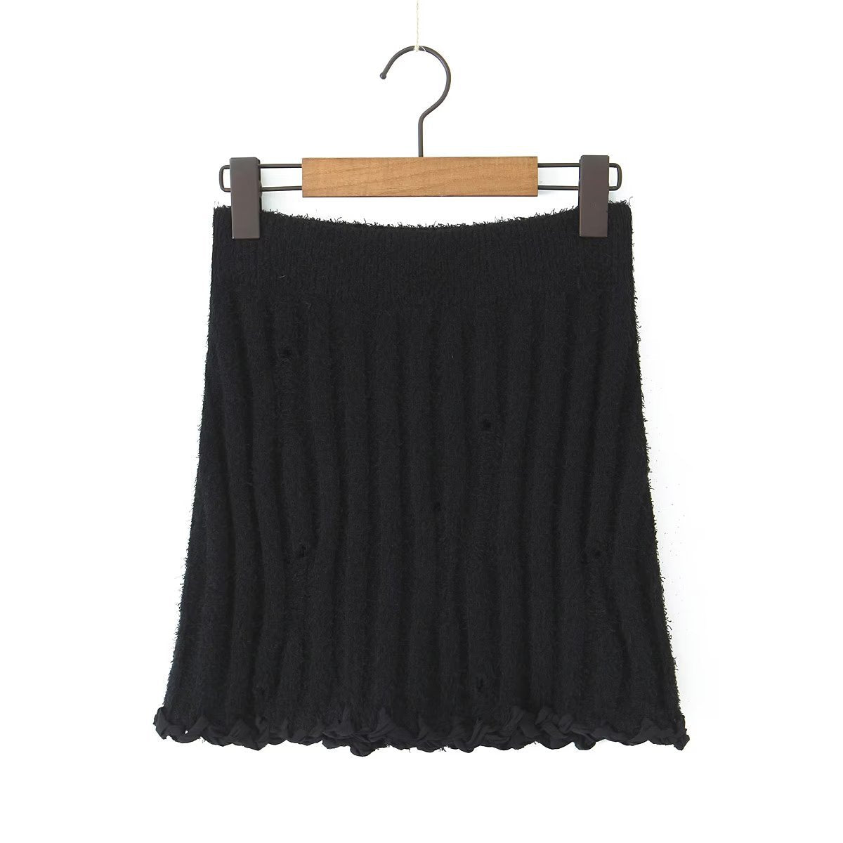 Conjunto de suéter de punto con cuello grande y cuerda hecha a mano en dos colores de otoño