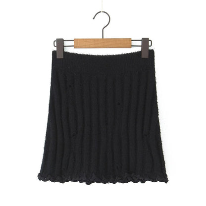 Conjunto de suéter de punto con cuello grande y cuerda hecha a mano en dos colores de otoño