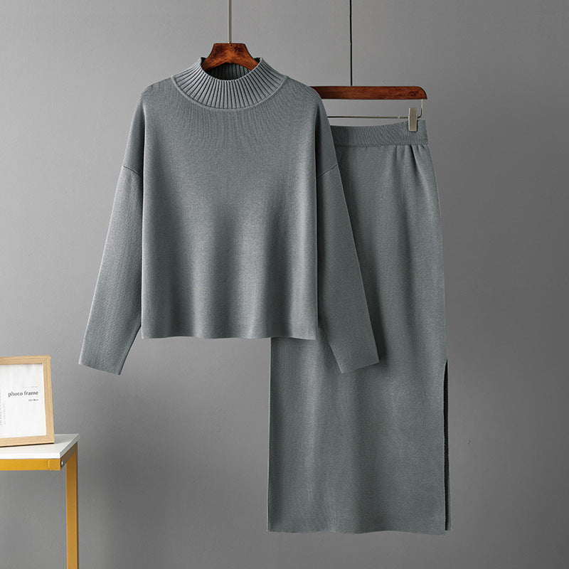 Ropa de mujer Otoño Casual Suelto Falda larga Traje de dos piezas Suéter