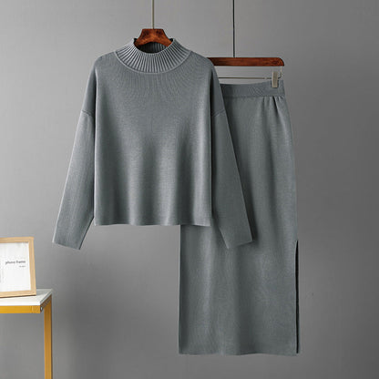 Ropa de mujer Otoño Casual Suelto Falda larga Traje de dos piezas Suéter