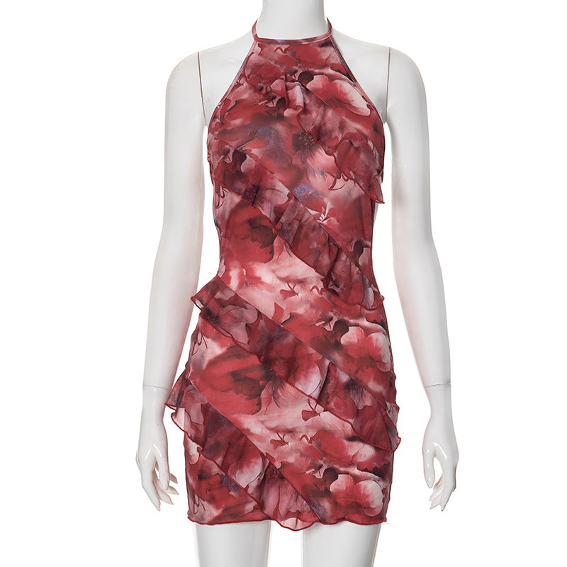 Vestido de verano para mujer, sexy, ajustado, con volantes y cuello halter