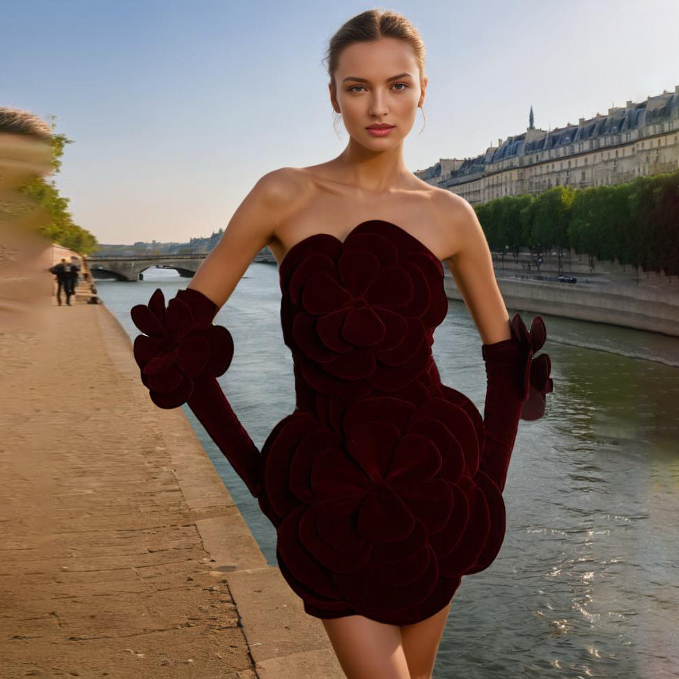 Vestido tubo retro de otoño con costuras florales y estilo socialité francés para mujer