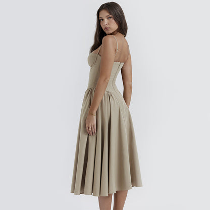 Vestido sexy para mujer, ropa sexy con escote en V y tirantes, largo medio, ajustado, sin espalda y con cintura alta.