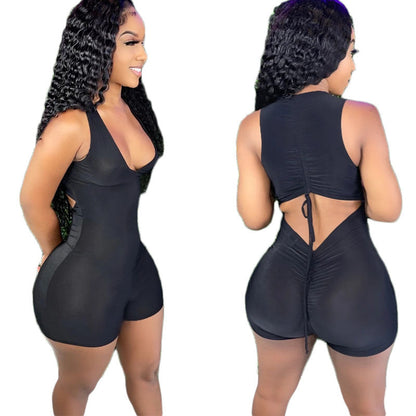 Mono sexy para mujer, sin mangas, con pantalones cortos plisados
