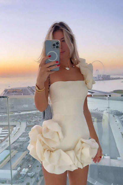 Vestido de verano para mujer, con volantes en la cintura y un hombro descubierto, estilo tubo, hasta la cadera