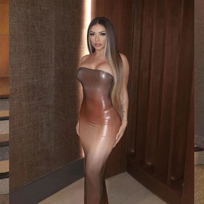 Women Autumn Sexy Tube Top Maxi Dress Nightclub Tight Fitting Cinched Hip Dress Women