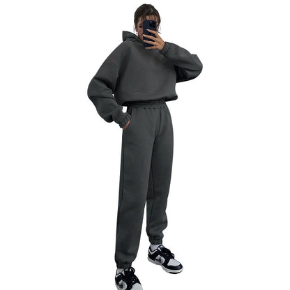 Suéter de manga larga con capucha de color liso para mujer, ropa informal, pantalones, traje, otoño e invierno