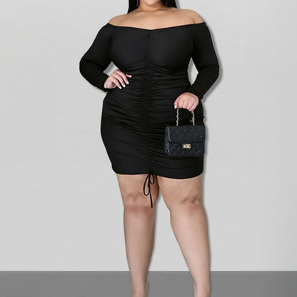 Vestido sexy de talla grande para mujer, vestido corto ajustado con cuello redondo y cintura ajustada para otoño e invierno.