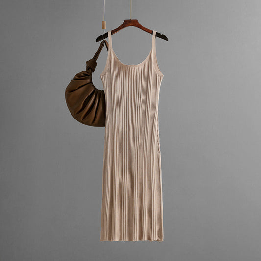 Sexy Slim Fit Slimming Waist Trimming Knitted Dress Summer Simple Solid Color Cami Dress