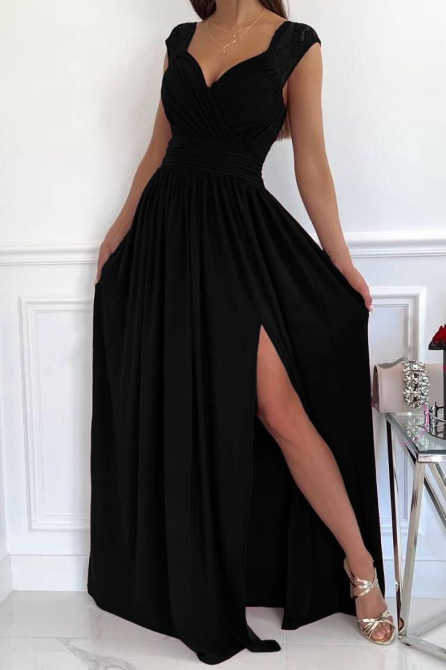 Vestido de mujer sin mangas con espalda descubierta, color liso, dobladillo ancho y abertura