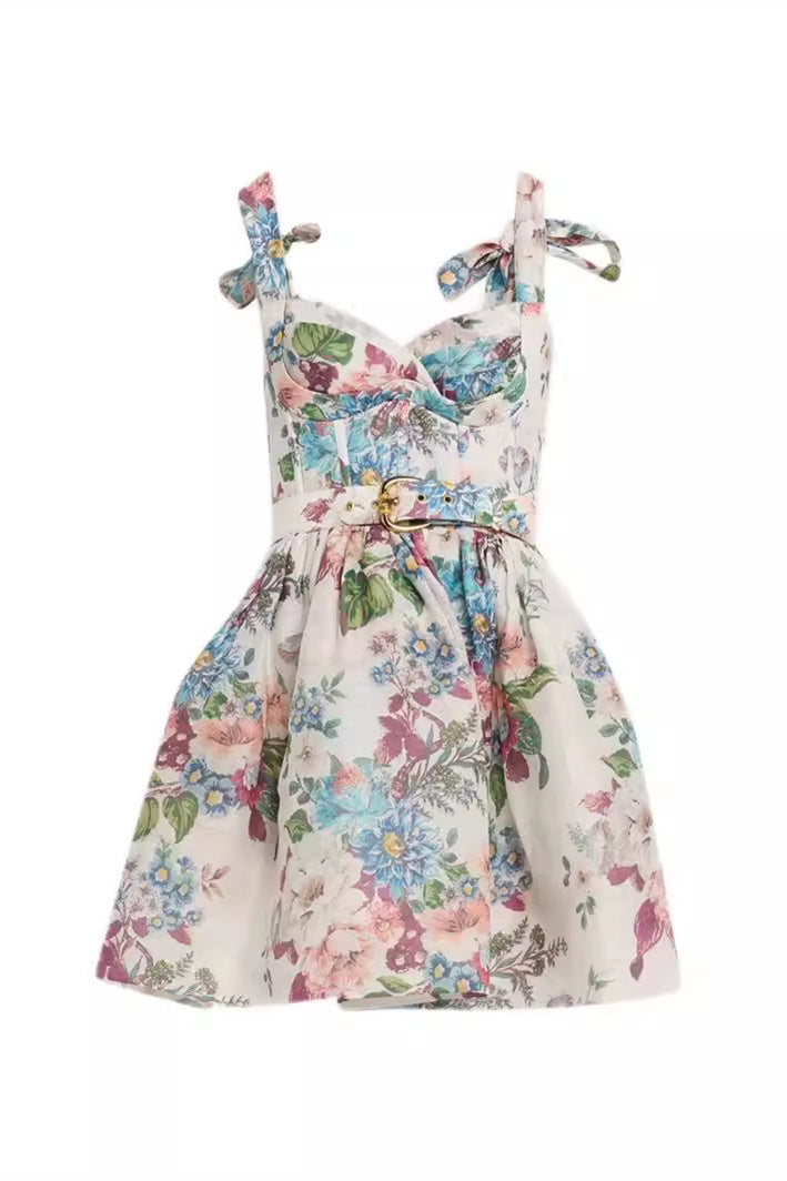 Vestido mini con cinturón y estampado floral Ophelia 
