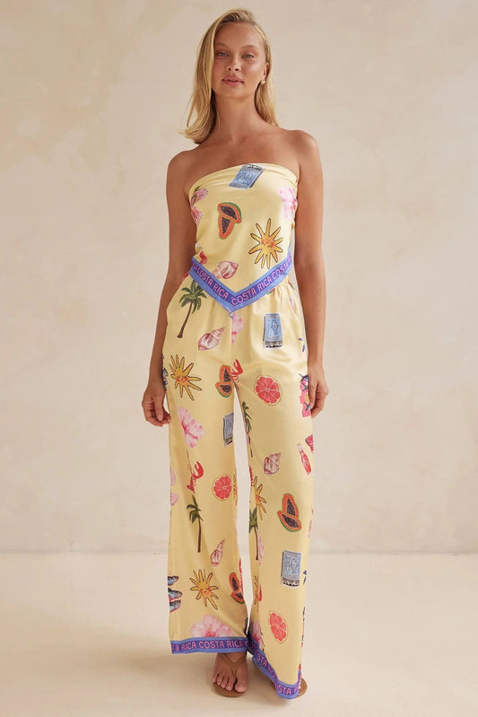 Conjunto de dos piezas de top de tubo con estampado sexy de posicionamiento de verano y pierna ancha