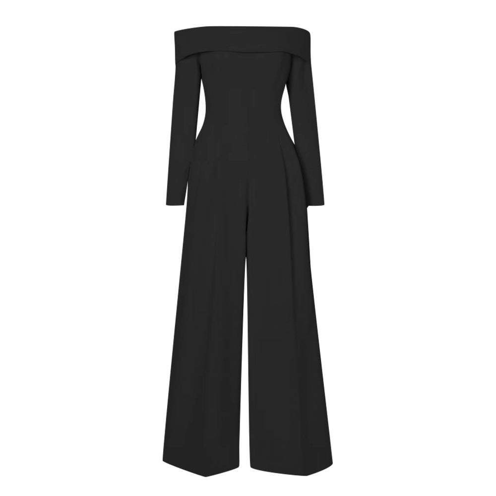 Mono de diosa de verano con cuello descubierto, elegante y socialité, cintura alta, adelgazante, pantalones de pierna ancha.