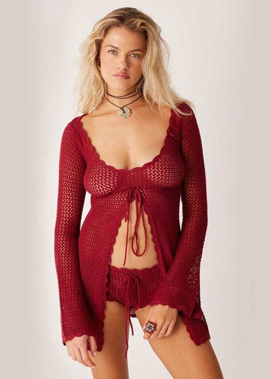 Scarlet - Crochet Tie-Front Beach Cover-Up