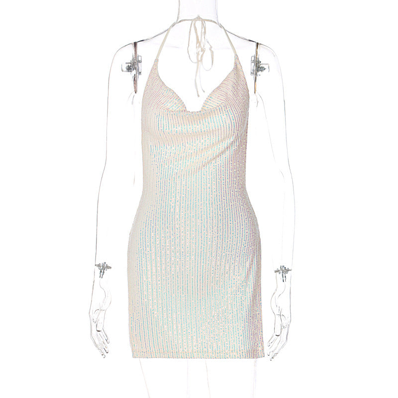 Vestido corto adelgazante con cuello halter, sexy, sin espalda y con aberturas para mujer de Fried Street