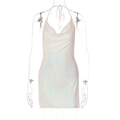 Vestido corto adelgazante con cuello halter, sexy, sin espalda y con aberturas para mujer de Fried Street
