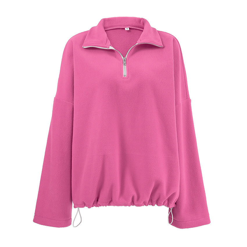 Sudadera polar con cuello rosa para mujer, otoño e invierno, de lana de cordero