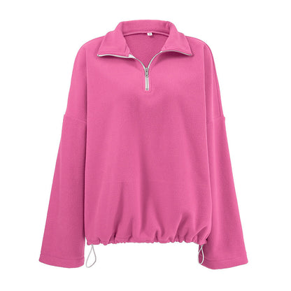 Sudadera polar con cuello rosa para mujer, otoño e invierno, de lana de cordero