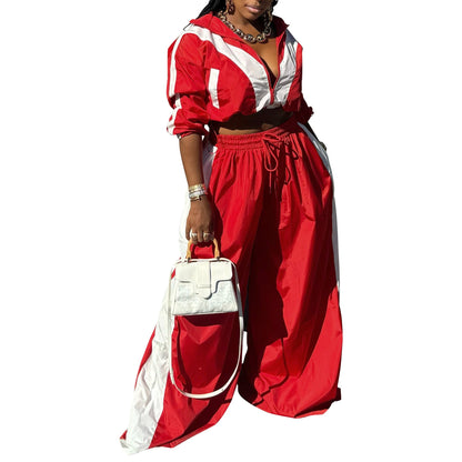 Ropa deportiva para mujer, conjunto de dos piezas con abrigo holgado tejido y costuras, primavera y otoño