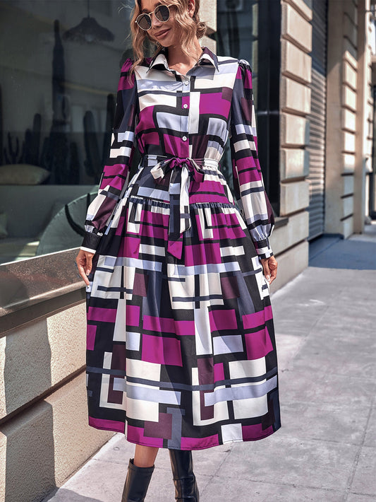 Vestido de primavera para mujer, cintura alta, mangas largas
