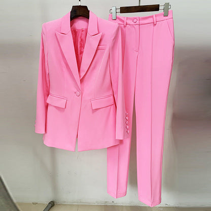 Traje de negocios Star con un botón y cubierta de tela, largo medio, pantalones ajustados, traje de dos piezas
