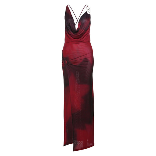 Vestido de primavera y verano para mujer, sexy, sin espalda, cintura alta y profunda, ajustado, con abertura en V