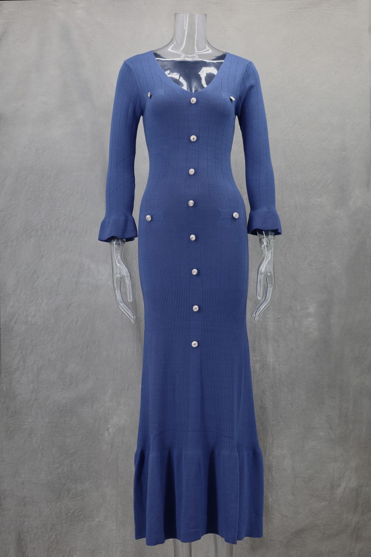 Vestido de punto de manga larga ajustado y adelgazante para otoño e invierno