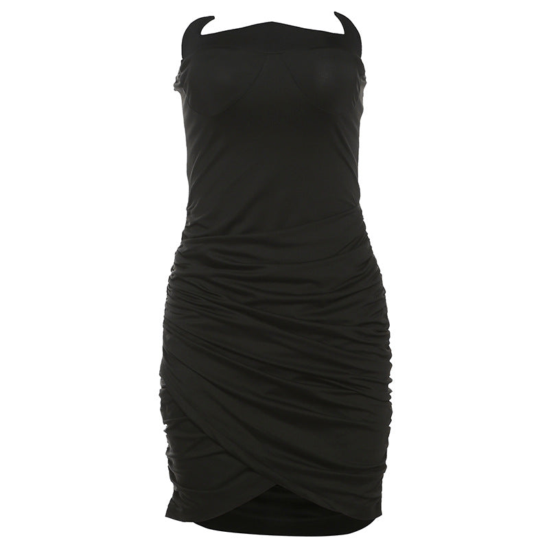 Vestido elegante de otoño e invierno para mujer, sexy, ajustado, plisado, con parte superior de tubo y cadera