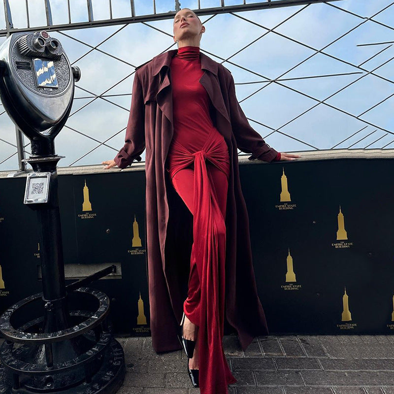 Vestido ajustado sexy de otoño con cuello alto y mangas largas para mujer
