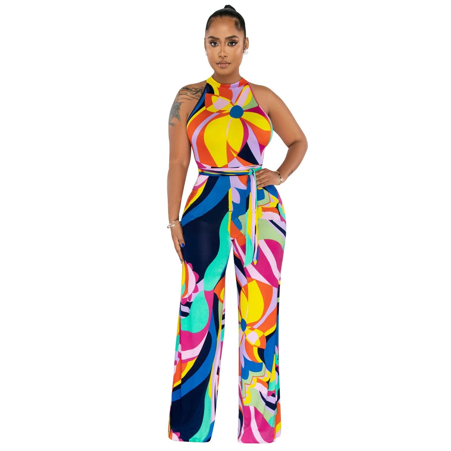 Mono de verano para mujer, sexy, sin mangas, con cordones y estampado