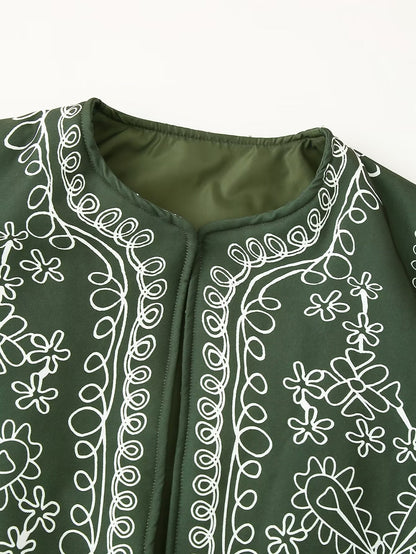 Conjunto de chaqueta acolchada con estampado abstracto 