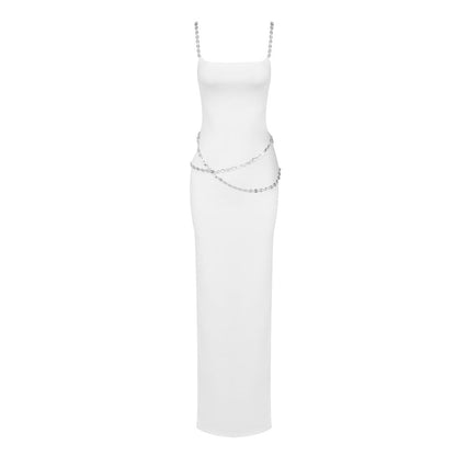 Vestido de cadena sencillo para mujer, vestido largo de fiesta, vestido de noche sexy