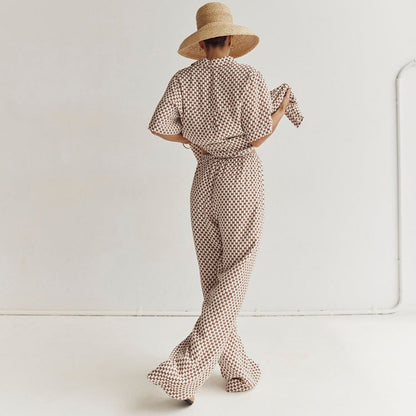 Conjunto de dos piezas formado por camisa de manga corta y pantalón con cordones, verano, para mujer