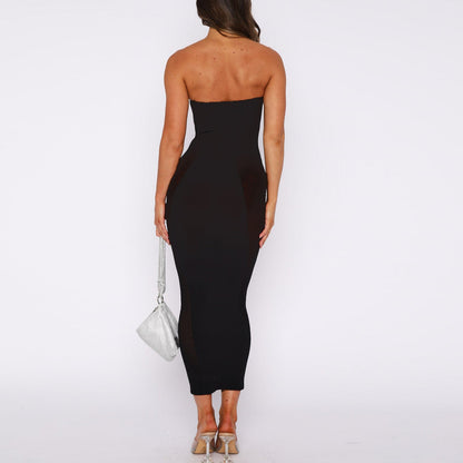 Vestido de primavera y verano con aberturas y parte superior de tubo, sexy, con costuras de malla transparente, vestido de mujer
