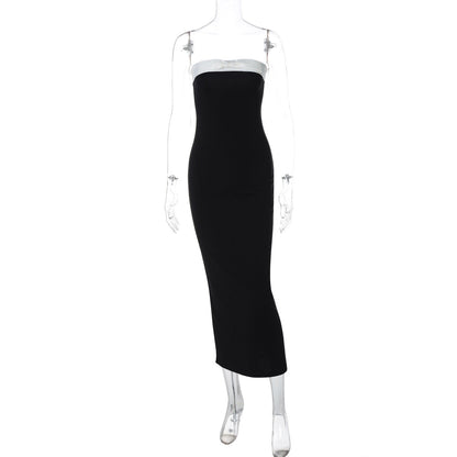 Vestido de mujer con abertura y cintura adelgazante, color blanco y negro, para primavera y verano