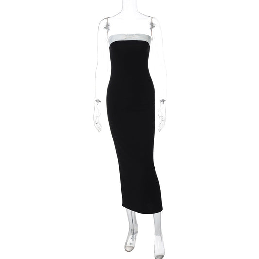Vestido de mujer con abertura y cintura adelgazante, color blanco y negro, para primavera y verano