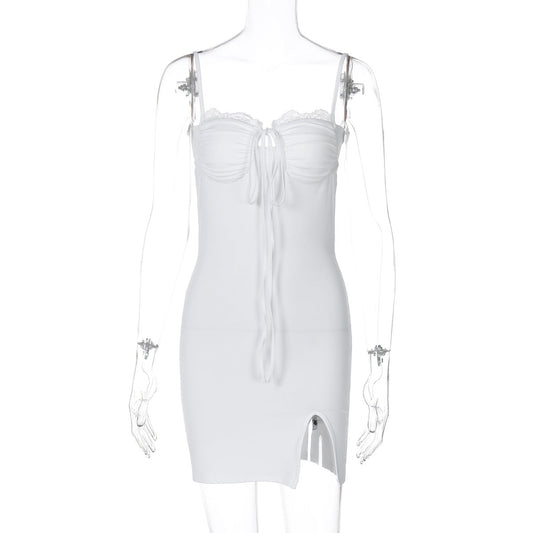 Women Clothing Winter Sexy Lace Lace up Slim Fit Sling Dress