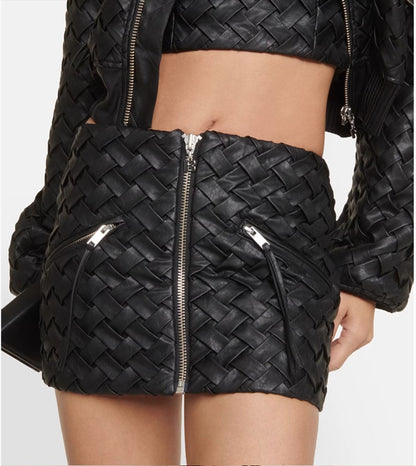 Traje de vuelo con cremallera y diseño tejido negro romántico de Niche, abrigo corto, minifalda tipo tubo