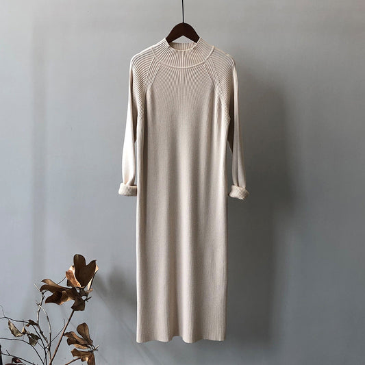 Vestido de punto para mujer, de invierno, con cuello alto y bajo, largo medio por encima de la rodilla