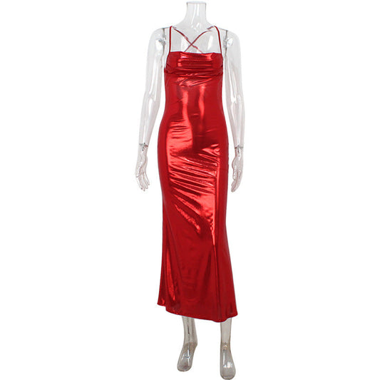 Sexy Women Clothing off Neck Red Elegant Backless Slim Fit Cami Dress Sexy Hip Dress