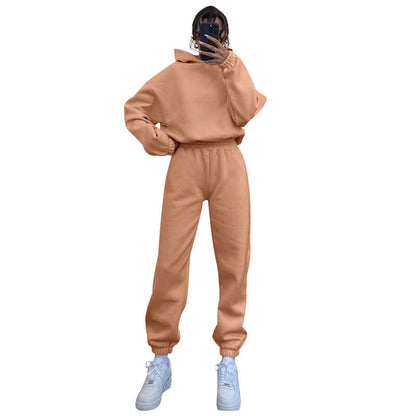 Suéter de manga larga con capucha de color liso para mujer, ropa informal, pantalones, traje, otoño e invierno