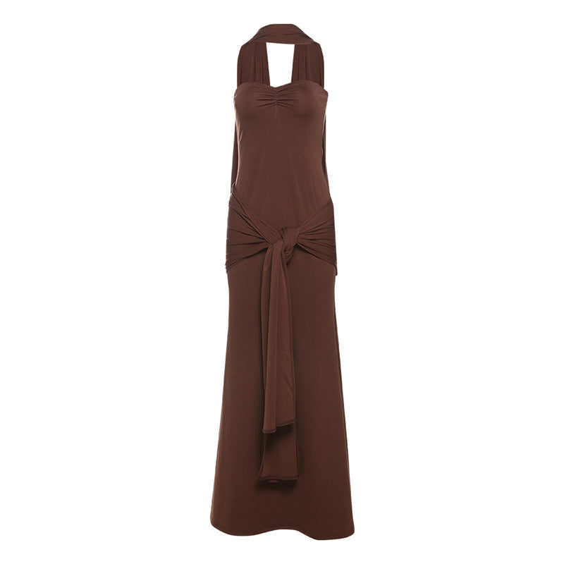 Ropa de primavera para mujer, vestido tubo con cuello tipo bufanda, corte entallado, con cordones y personalidad