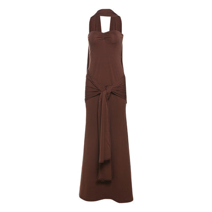 Ropa de primavera para mujer, vestido tubo con cuello tipo bufanda, corte entallado, con cordones y personalidad