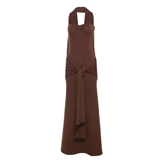 Ropa de primavera para mujer, vestido tubo con cuello tipo bufanda, corte entallado, con cordones y personalidad